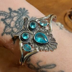 Blue Topaz Owl Bangle Bracelet